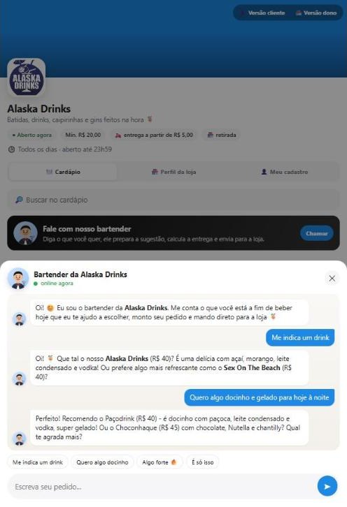 Conversa com o vendedor virtual